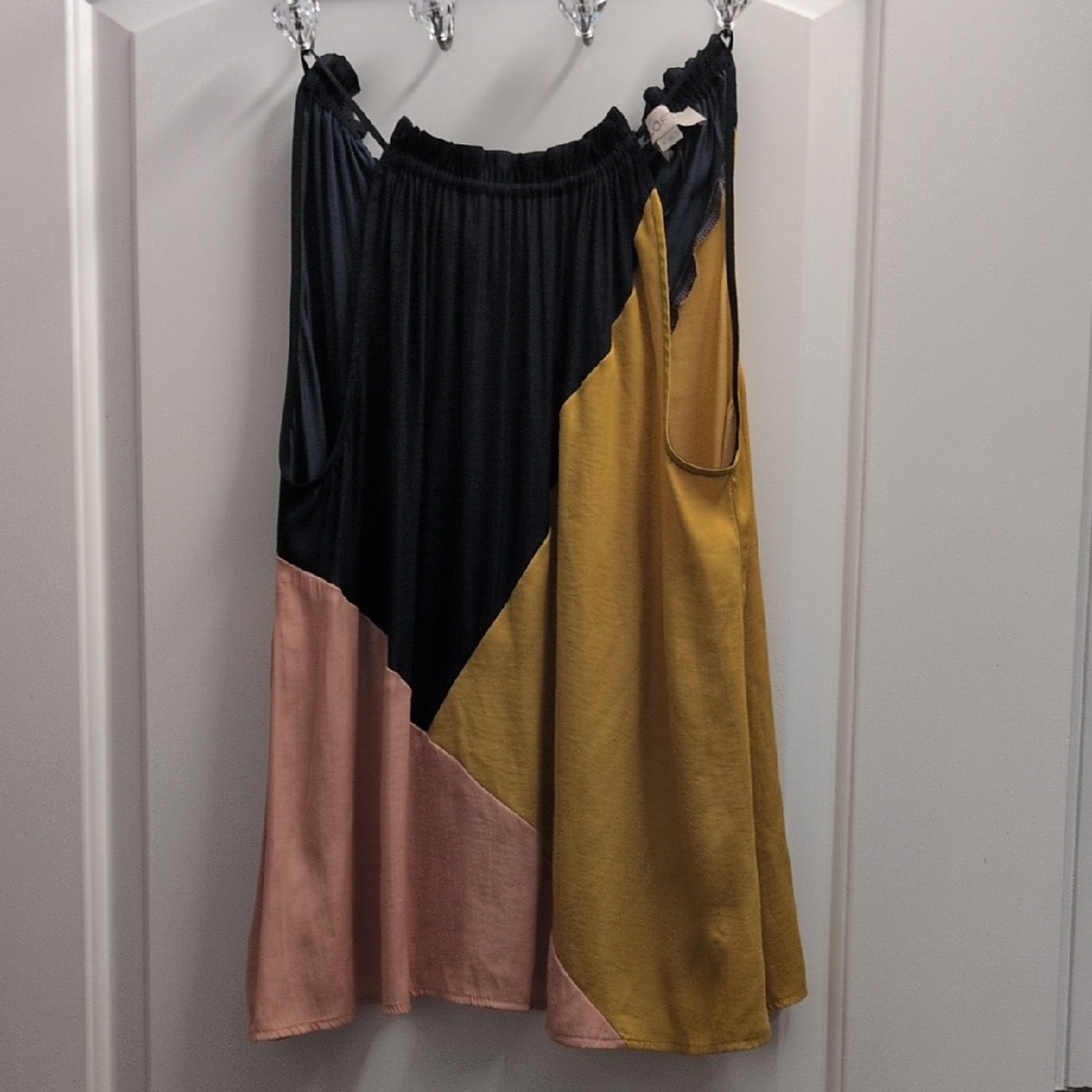 LOFT Women's Colorblock shirt in Navy Blue, Pink, and Yellow